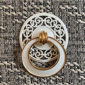 Vintage Monet Door Knocker Enamel Gold Brooch